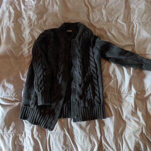 LL Bean Cotton Fisherman's Sweater Grey/Green fits SMALL